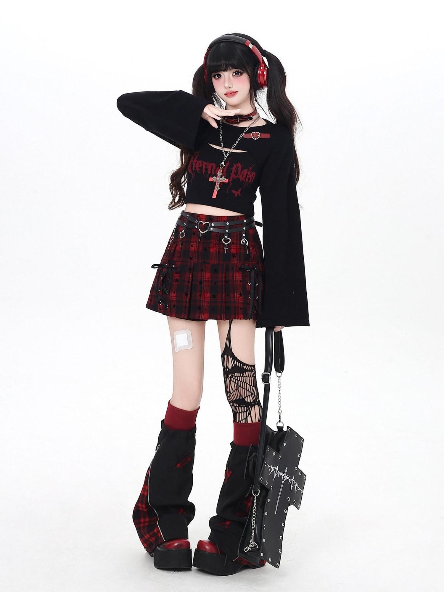 CRAZYGIRL Star Plaid Tie Lace Up Pleated High Waist Women's Mini Skirts