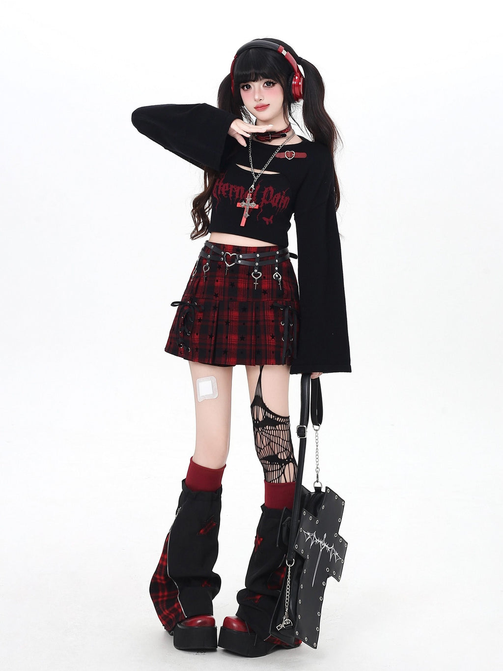 CRAZYGIRL Star Plaid Tie Lace Up Pleated High Waist Women's Mini Skirts