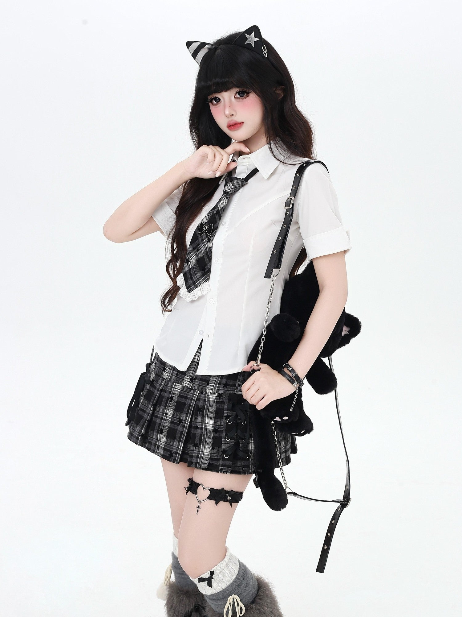 CRAZYGIRL Star Plaid Tie Lace Up Pleated High Waist Women's Mini Skirts