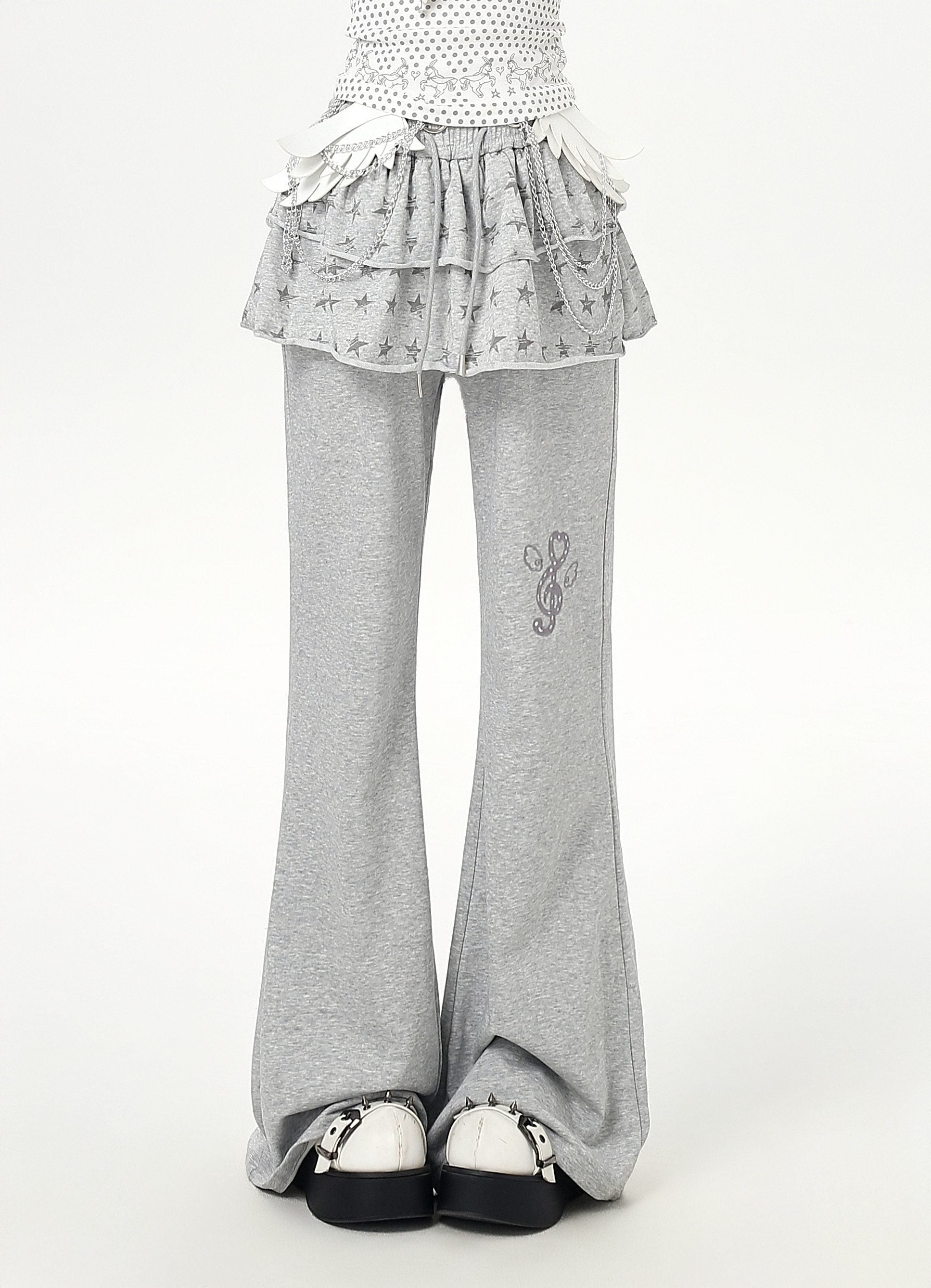 CRAZYGIRL_Star_Print_Drawstring_Faux_Two_Piece_Micro_Flare_Women's_Chinos_1036215493703_MISSTT