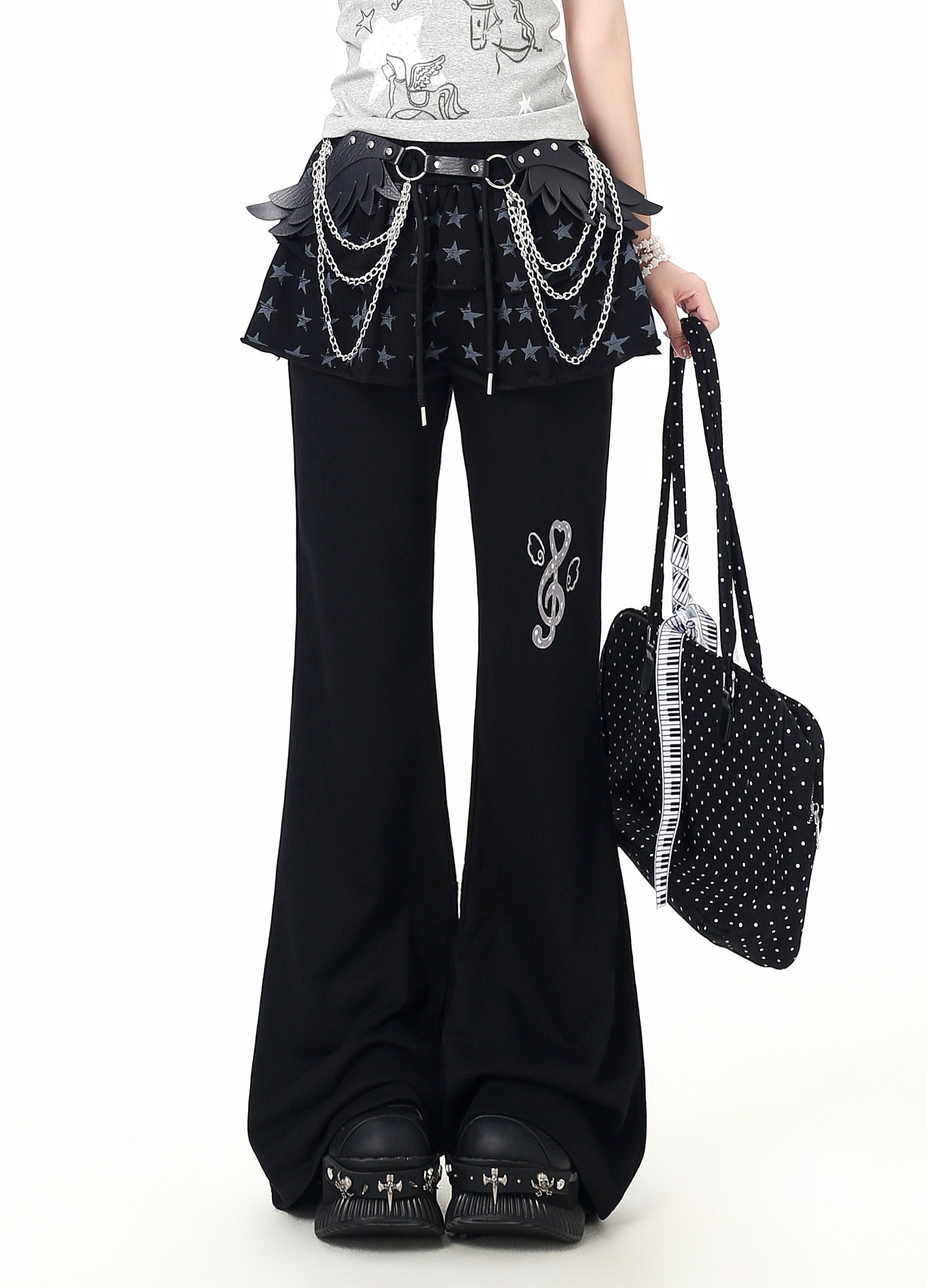 CRAZYGIRL_Star_Print_Drawstring_Faux_Two_Piece_Micro_Flare_Women's_Chinos_1036215493703_MISSTT
