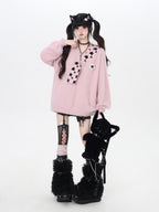 CRAZYGIRL Star Scarf Layered Look Loose V-neck Women's Faux Mink Plush Sweaters