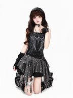 CRAZYGIRL Star Tear Jacquard Pleated Asymmetric High Waist Zipper Women's Mini Skirts