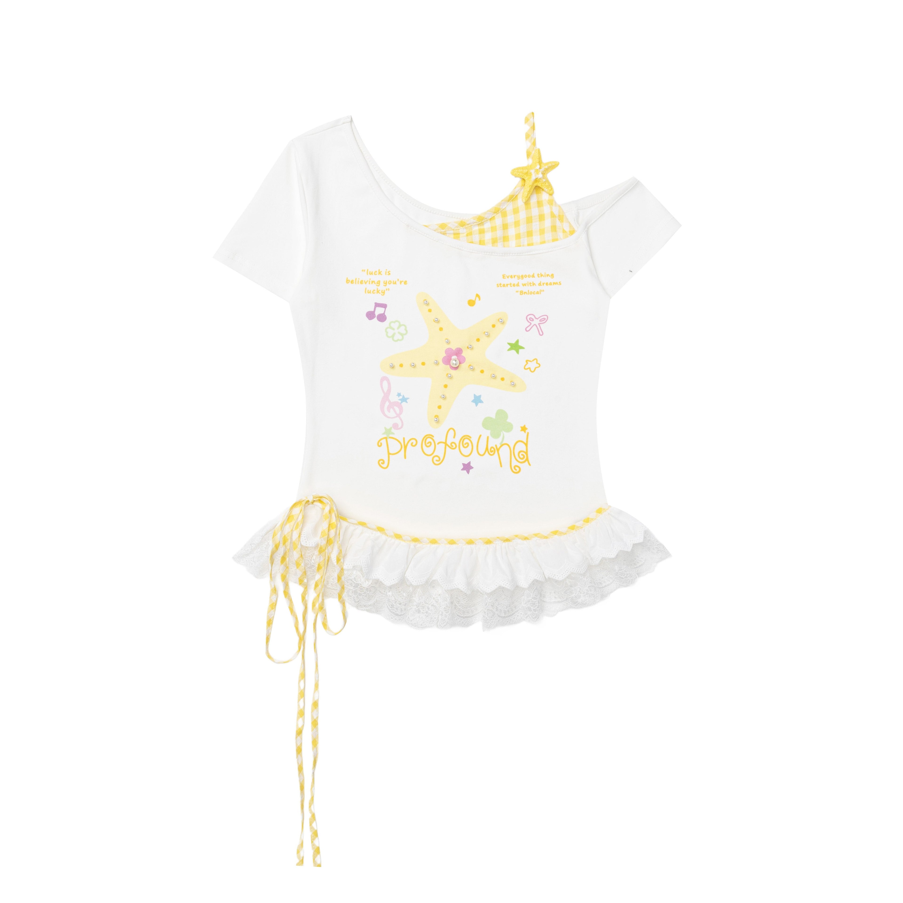 CRAZYGIRL_Starfish_Print_Plaid_Lace_Tie_Front_Slim_Women's_Short_Sleeve_T-shirts_1057714254493_MISSTT