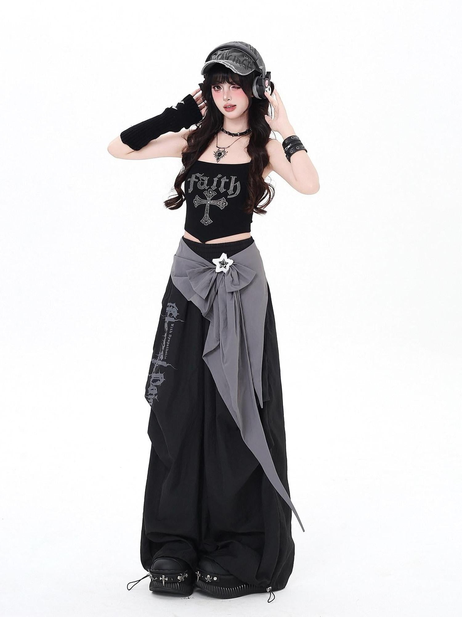 CRAZYGIRL Street Sweet Cool High Waist Cargo Women's Other Fabric Wide-leg Pants
