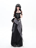 CRAZYGIRL Street Sweet Cool High Waist Cargo Women's Other Fabric Wide-leg Pants