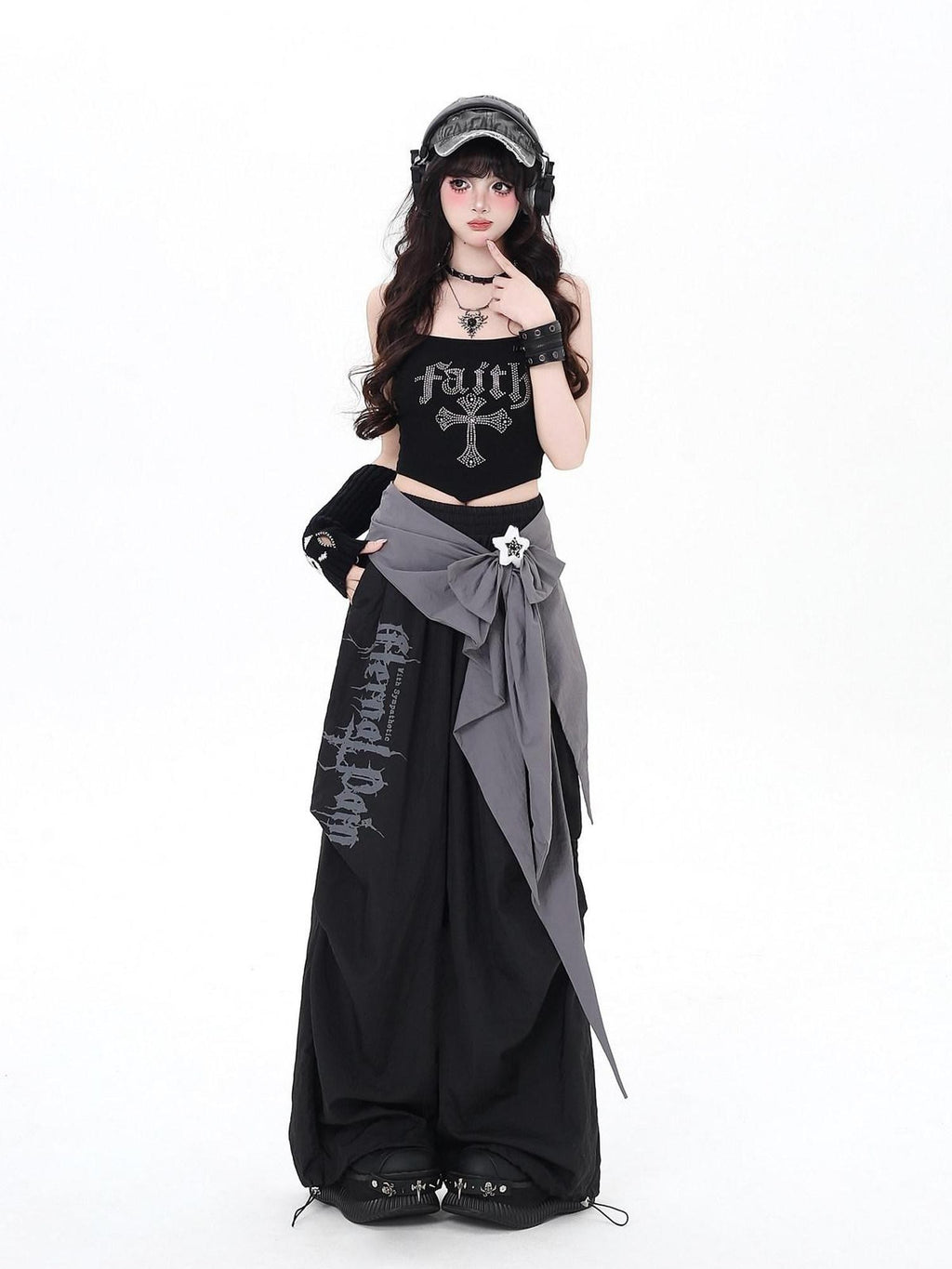 CRAZYGIRL Street Sweet Cool High Waist Cargo Women's Other Fabric Wide-leg Pants