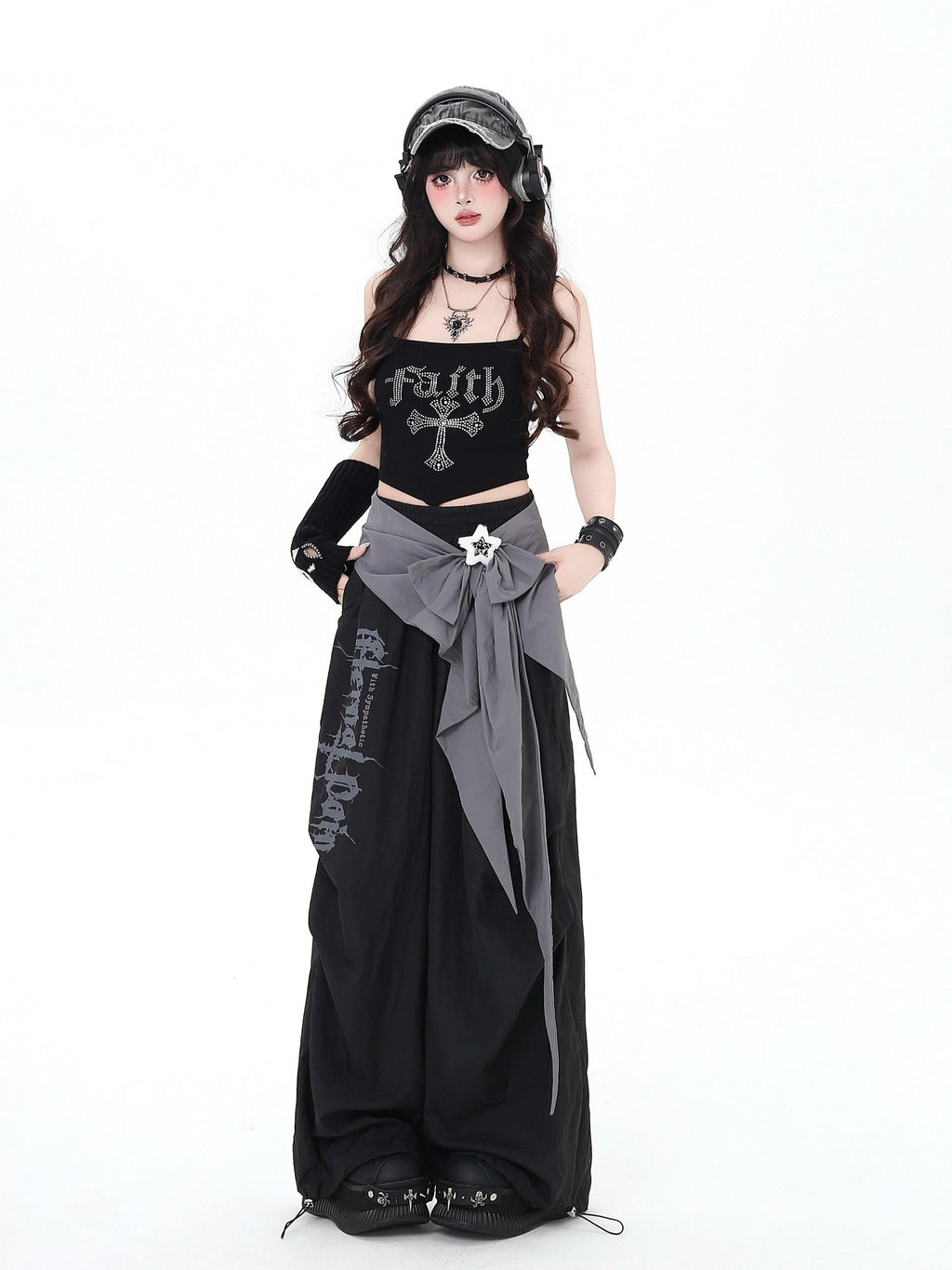 CRAZYGIRL Street Sweet Cool High Waist Cargo Women's Other Fabric Wide-leg Pants