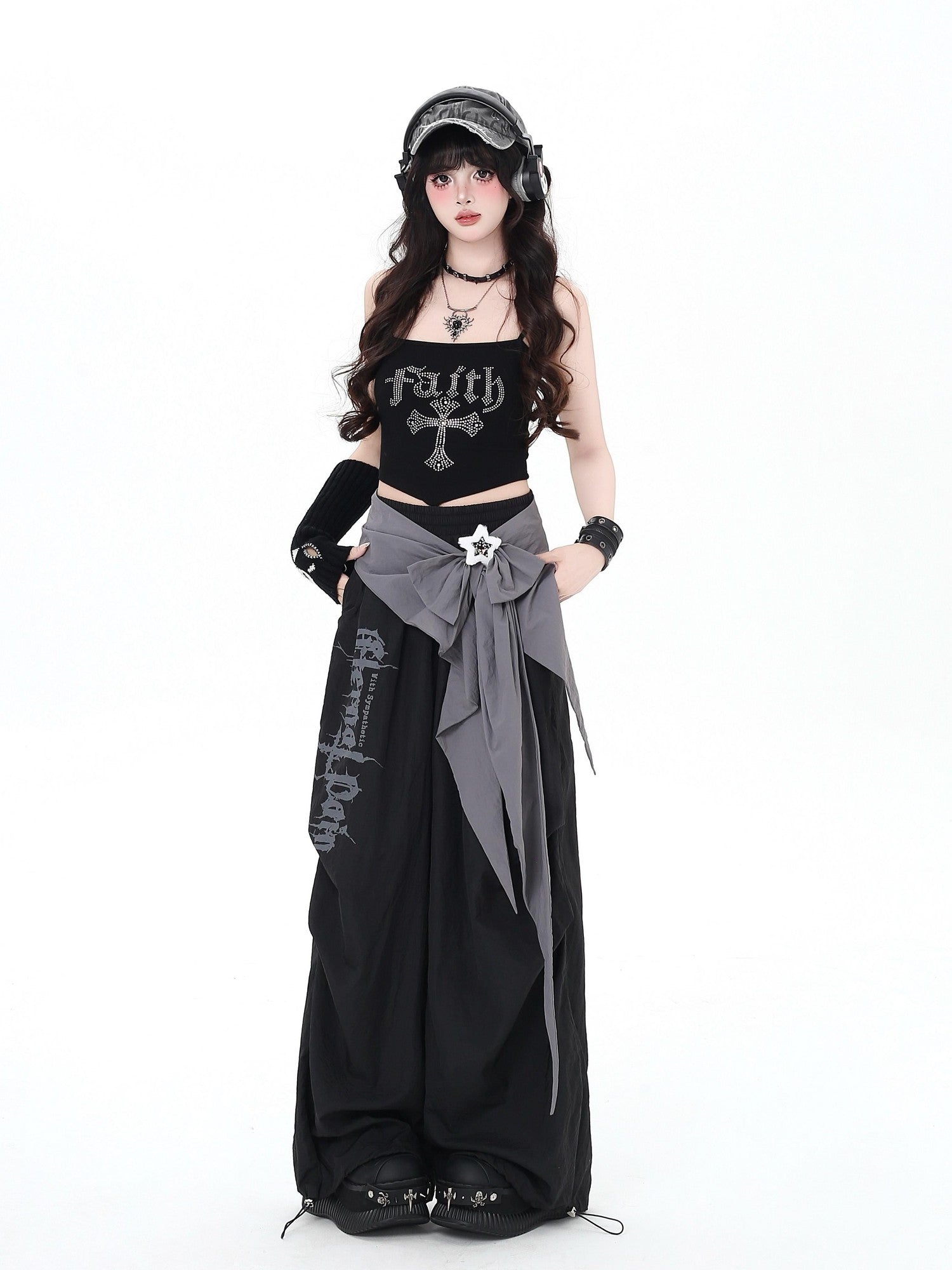 CRAZYGIRL Street Sweet Cool High Waist Cargo Women's Other Fabric Wide-leg Pants
