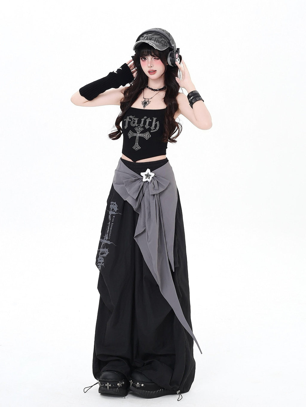 CRAZYGIRL Street Sweet Cool High Waist Cargo Women's Other Fabric Wide-leg Pants