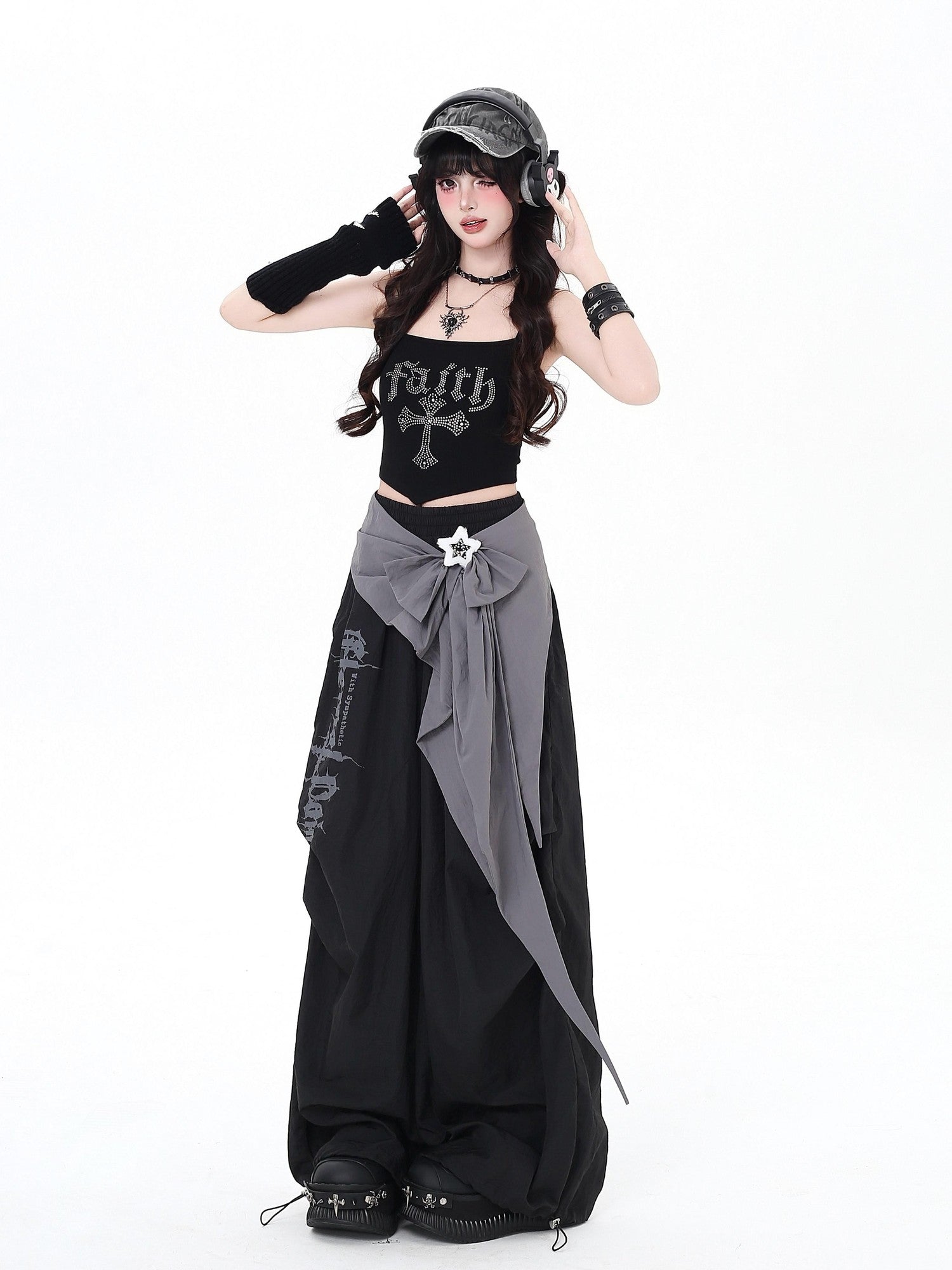 CRAZYGIRL Street Sweet Cool High Waist Cargo Women's Other Fabric Wide-leg Pants