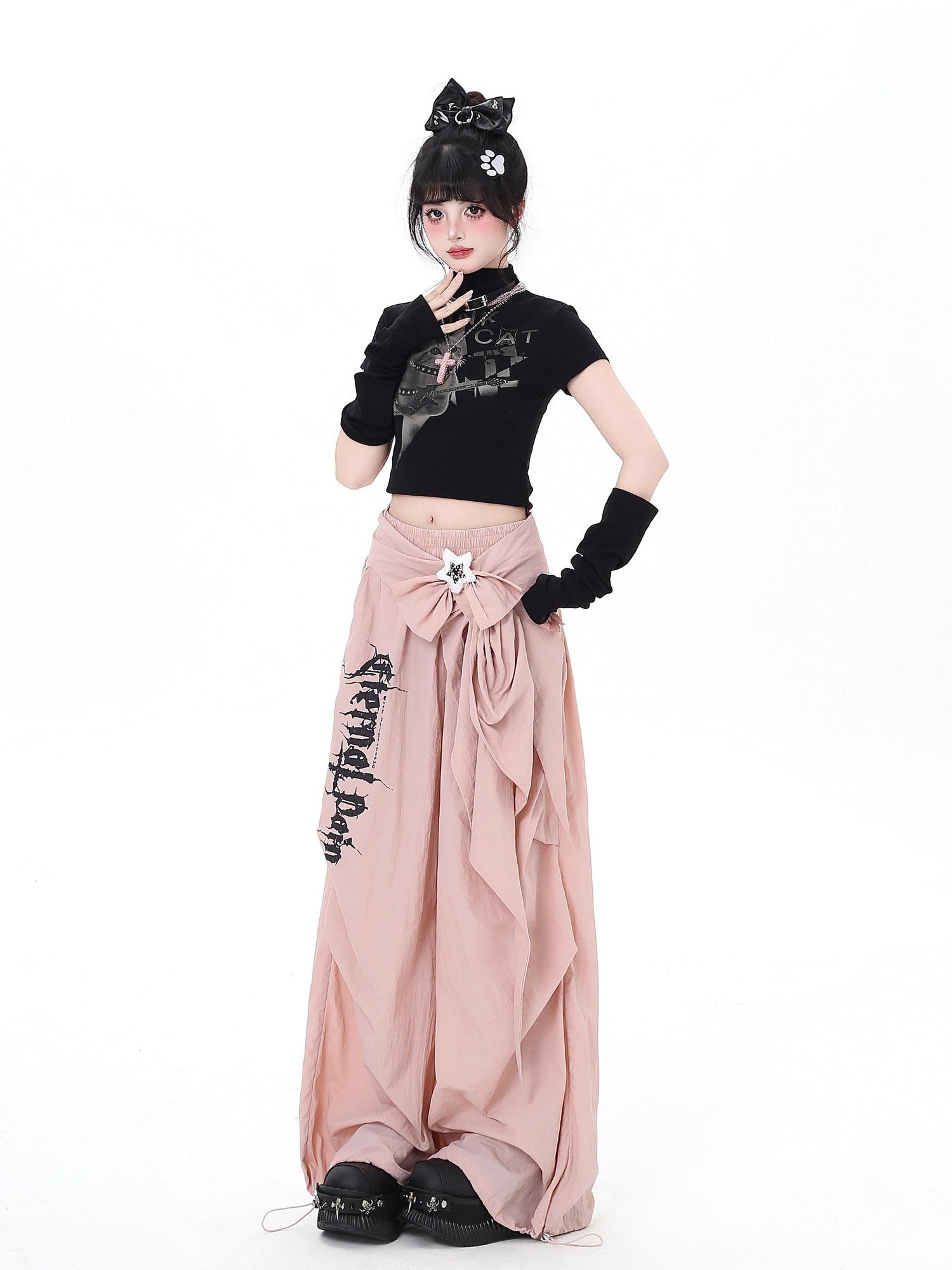 CRAZYGIRL Street Sweet Cool High Waist Cargo Women's Other Fabric Wide-leg Pants