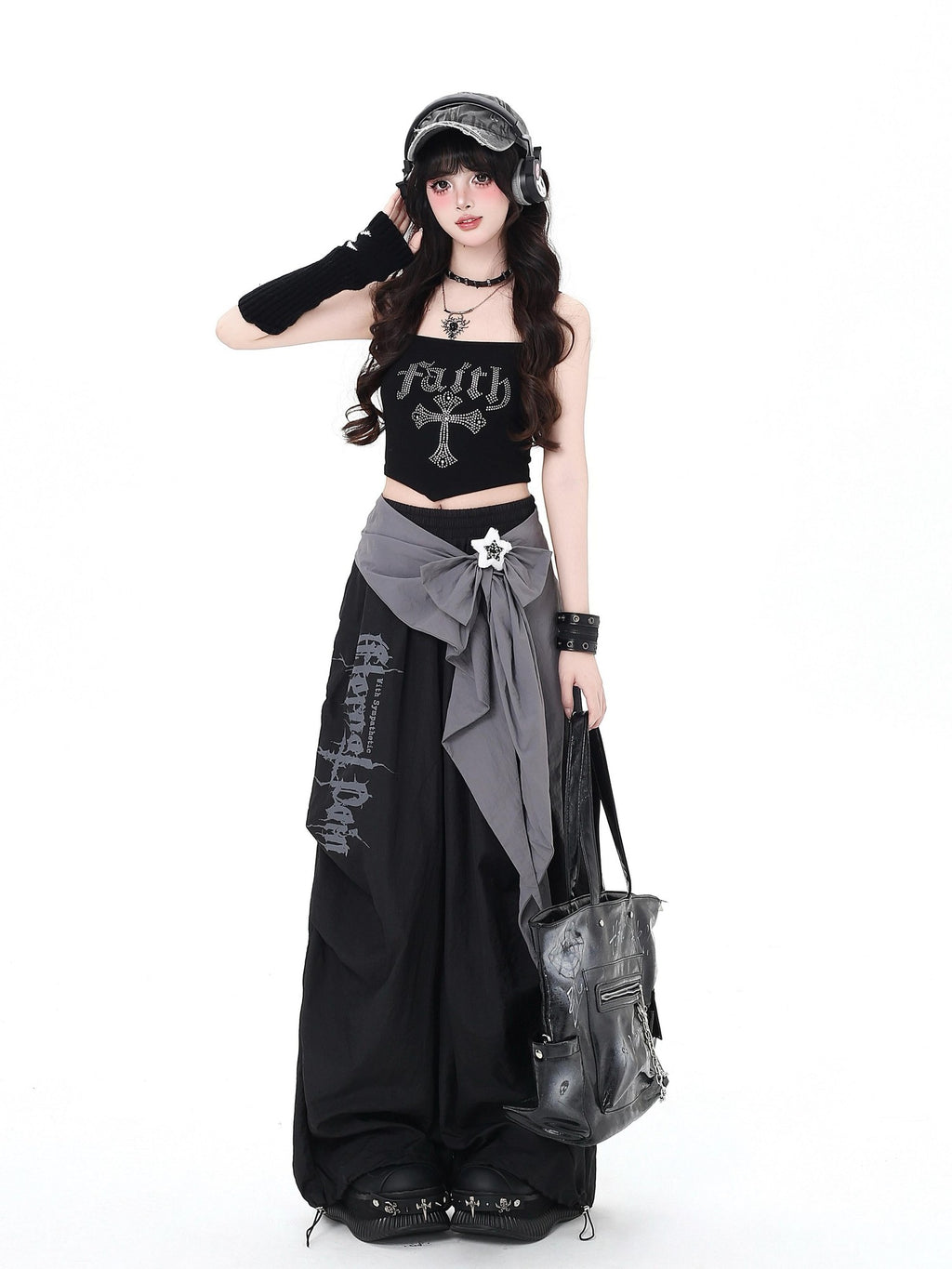 CRAZYGIRL Street Sweet Cool High Waist Cargo Women's Other Fabric Wide-leg Pants