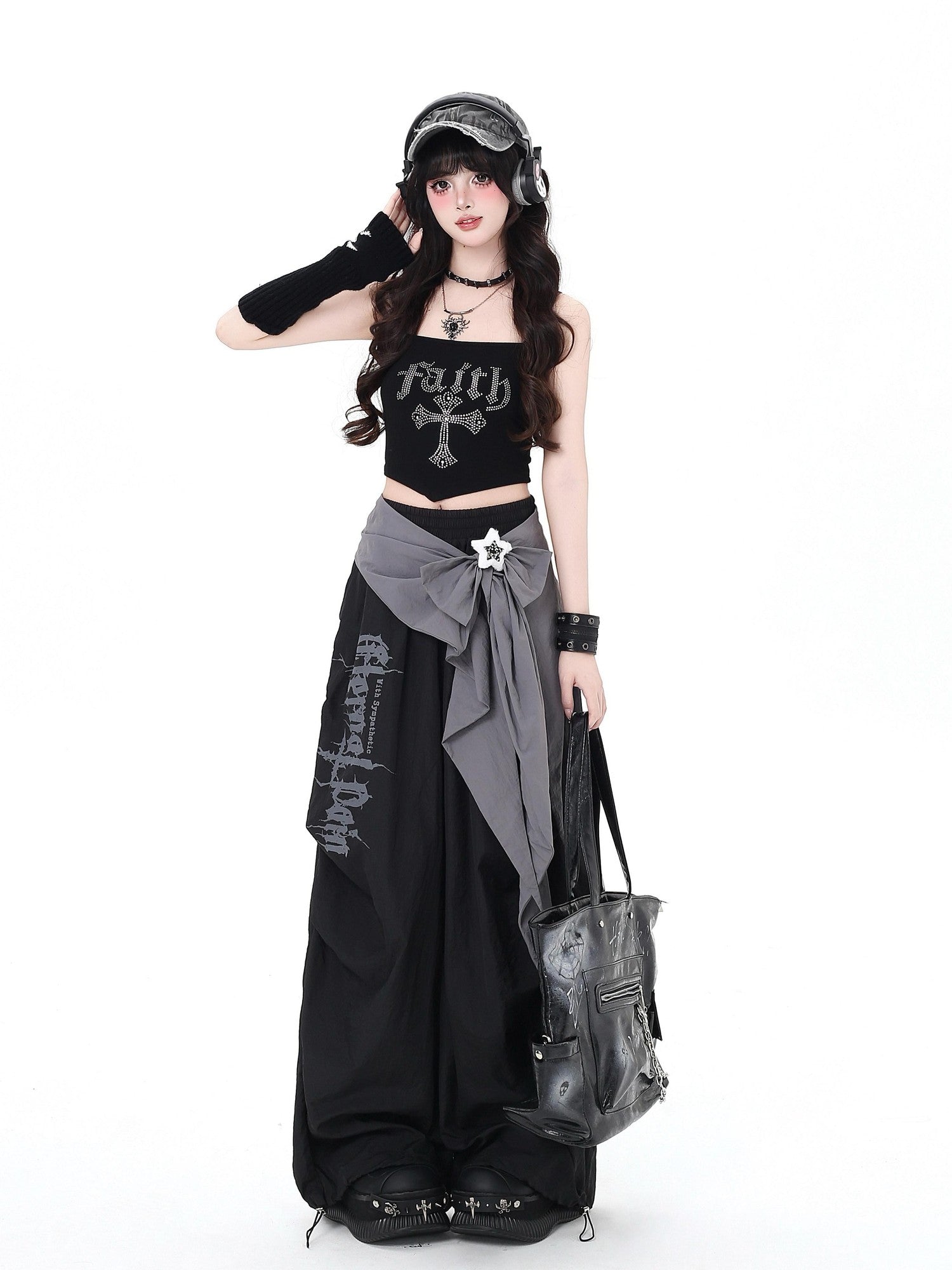 CRAZYGIRL Street Sweet Cool High Waist Cargo Women's Other Fabric Wide-leg Pants