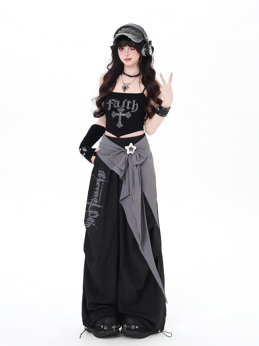 CRAZYGIRL Street Sweet Cool High Waist Cargo Women's Other Fabric Wide-leg Pants