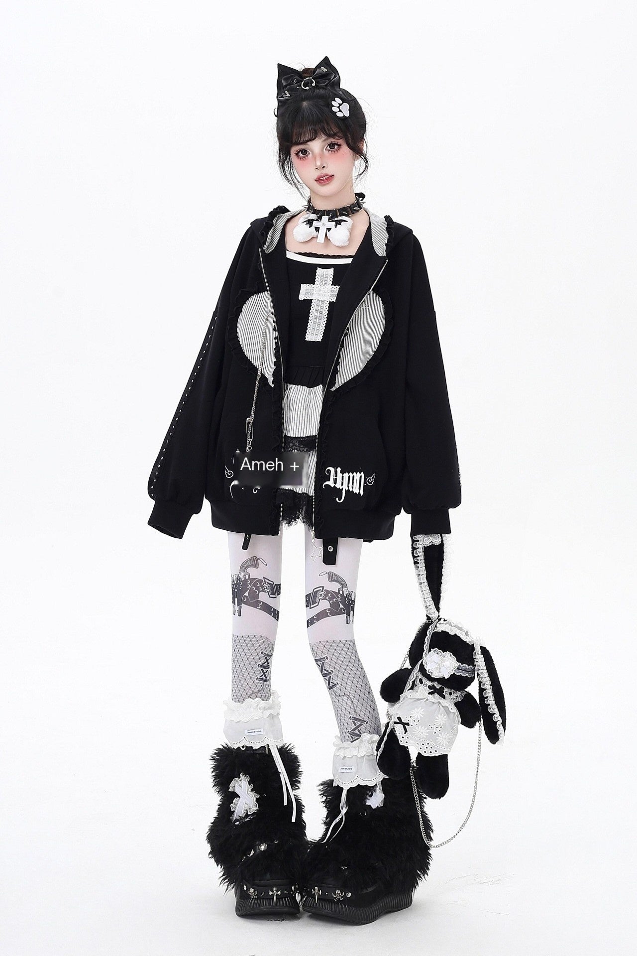 CRAZYGIRL_Striped_Bunny_Ear_Cute_Hooded_Zip_Oversized_Long_Sleeve_Women's_Hoodies_978456860712_MISSTT