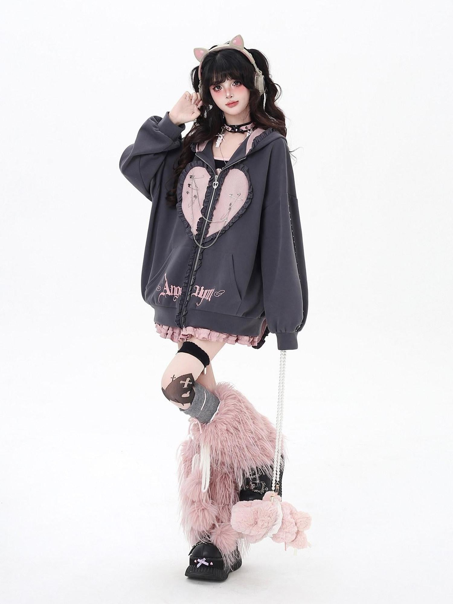 CRAZYGIRL Striped Bunny Ear Cute Hooded Zip Oversized Long Sleeve Women's Hoodies