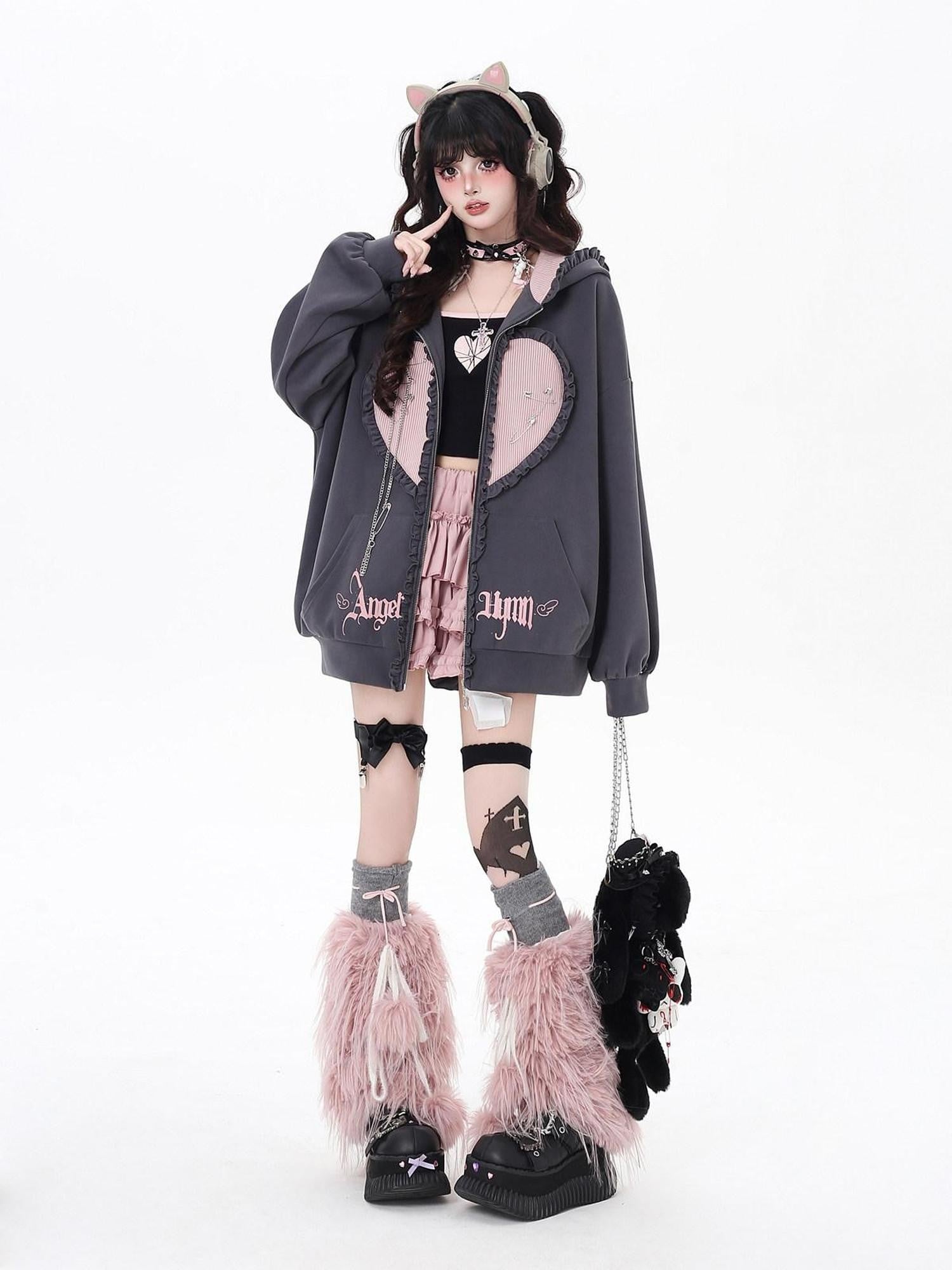 CRAZYGIRL Striped Bunny Ear Cute Hooded Zip Oversized Long Sleeve Women's Hoodies