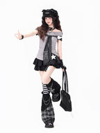 CRAZYGIRL Striped Embroidered Print One Shoulder Slim Women's Short Sleeve T-shirts