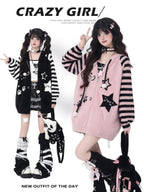 CRAZYGIRL Striped Hooded V-neck Loose Fit Button Front Women's Knit Cardigans