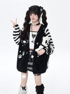 CRAZYGIRL Striped Hooded V-neck Loose Fit Button Front Women's Knit Cardigans