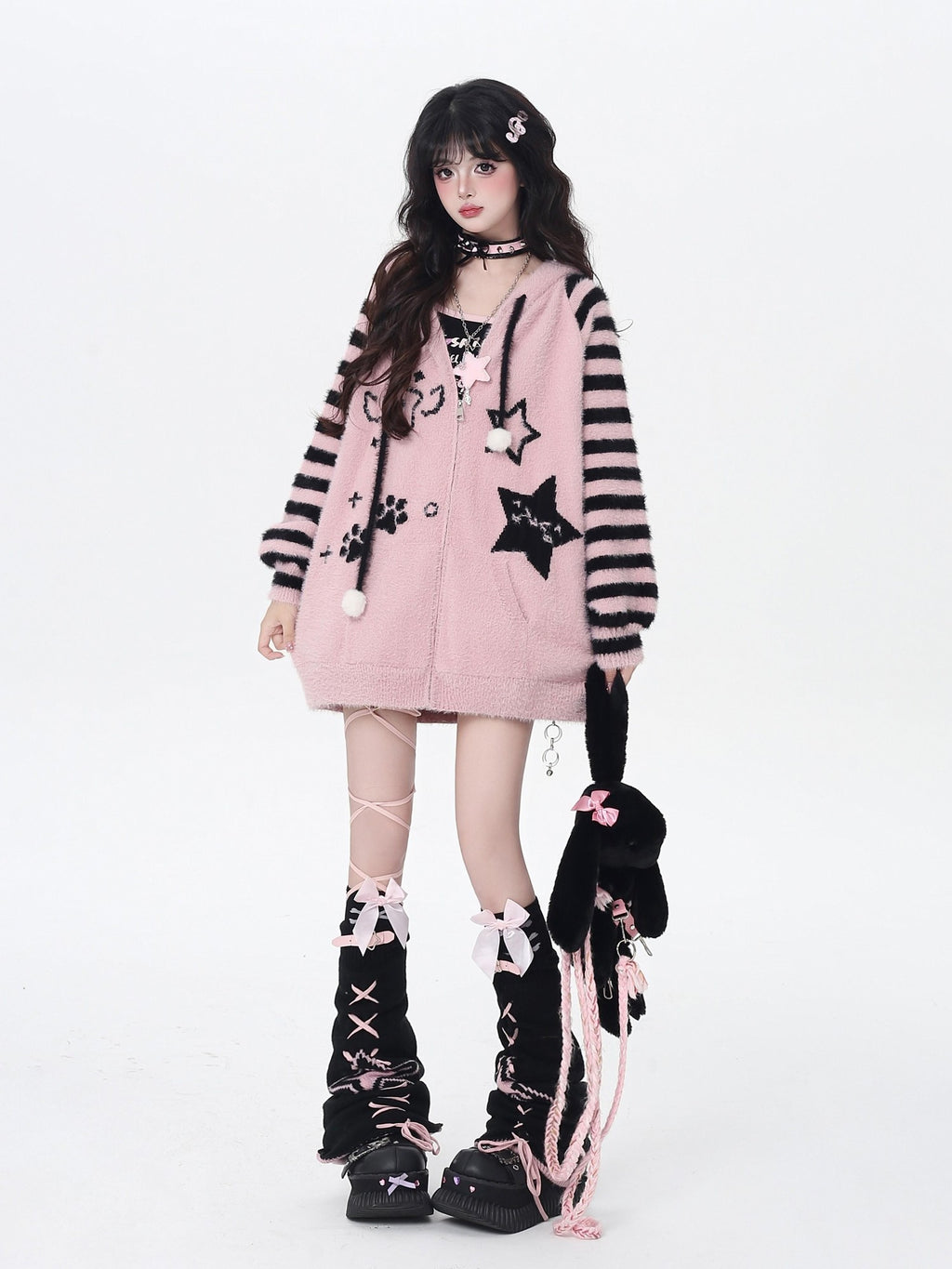 CRAZYGIRL Striped Hooded V-neck Loose Fit Button Front Women's Knit Cardigans