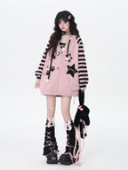 CRAZYGIRL Striped Hooded V-neck Loose Fit Button Front Women's Knit Cardigans