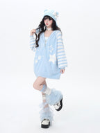 CRAZYGIRL Striped Hooded V-neck Loose Fit Button Front Women's Knit Cardigans