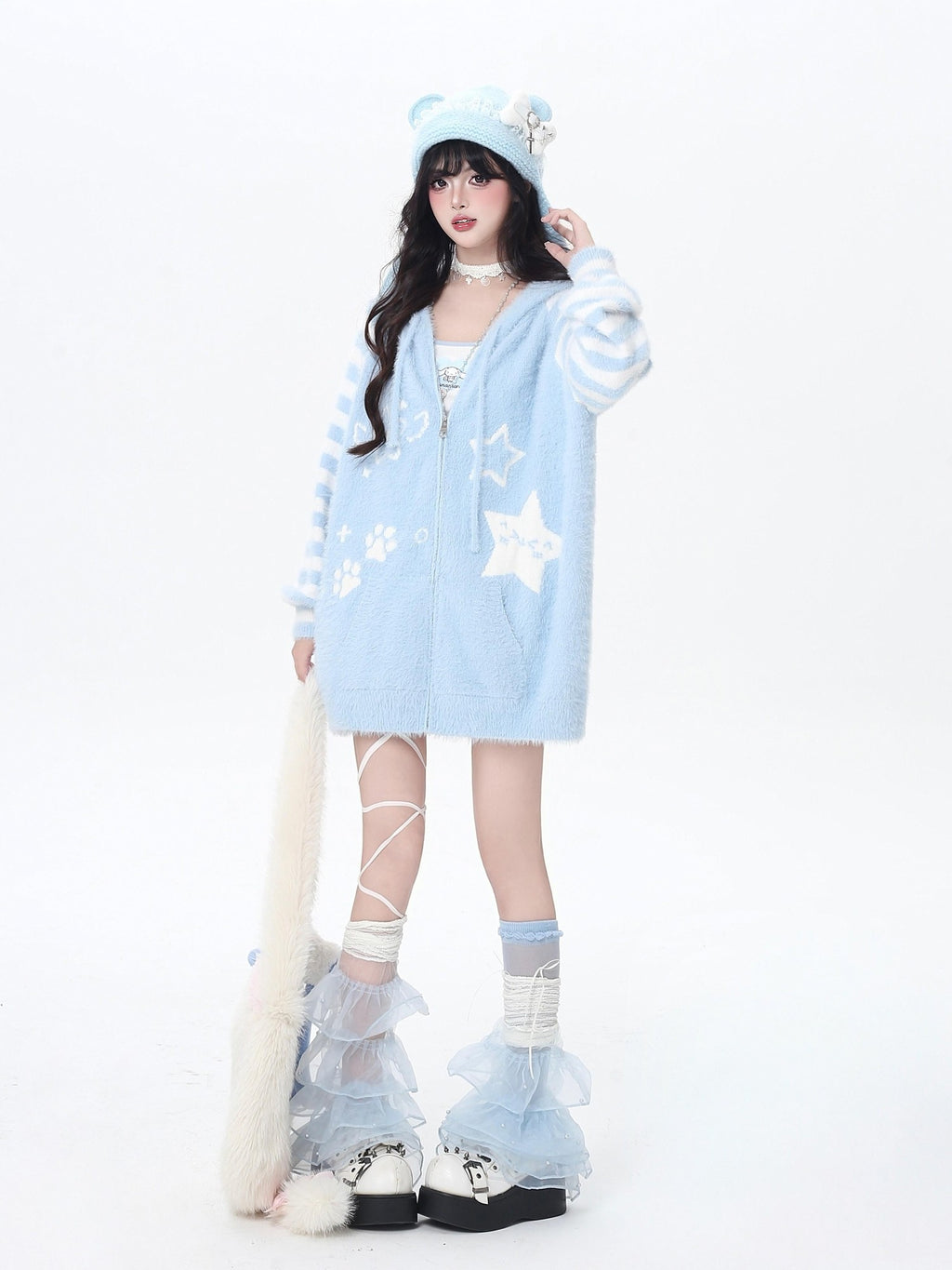 CRAZYGIRL Striped Hooded V-neck Loose Fit Button Front Women's Knit Cardigans