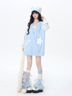 CRAZYGIRL Striped Hooded V-neck Loose Fit Button Front Women's Knit Cardigans
