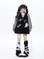 CRAZYGIRL Striped Hooded V-neck Loose Fit Button Front Women's Knit Cardigans