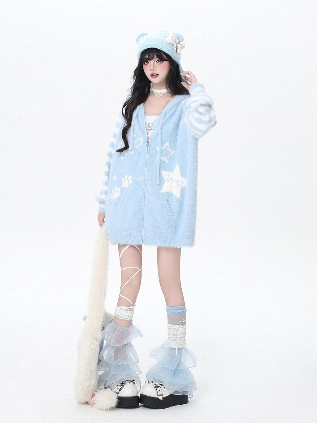 CRAZYGIRL Striped Hooded V-neck Loose Fit Button Front Women's Knit Cardigans