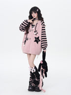 CRAZYGIRL Striped Hooded V-neck Loose Fit Button Front Women's Knit Cardigans