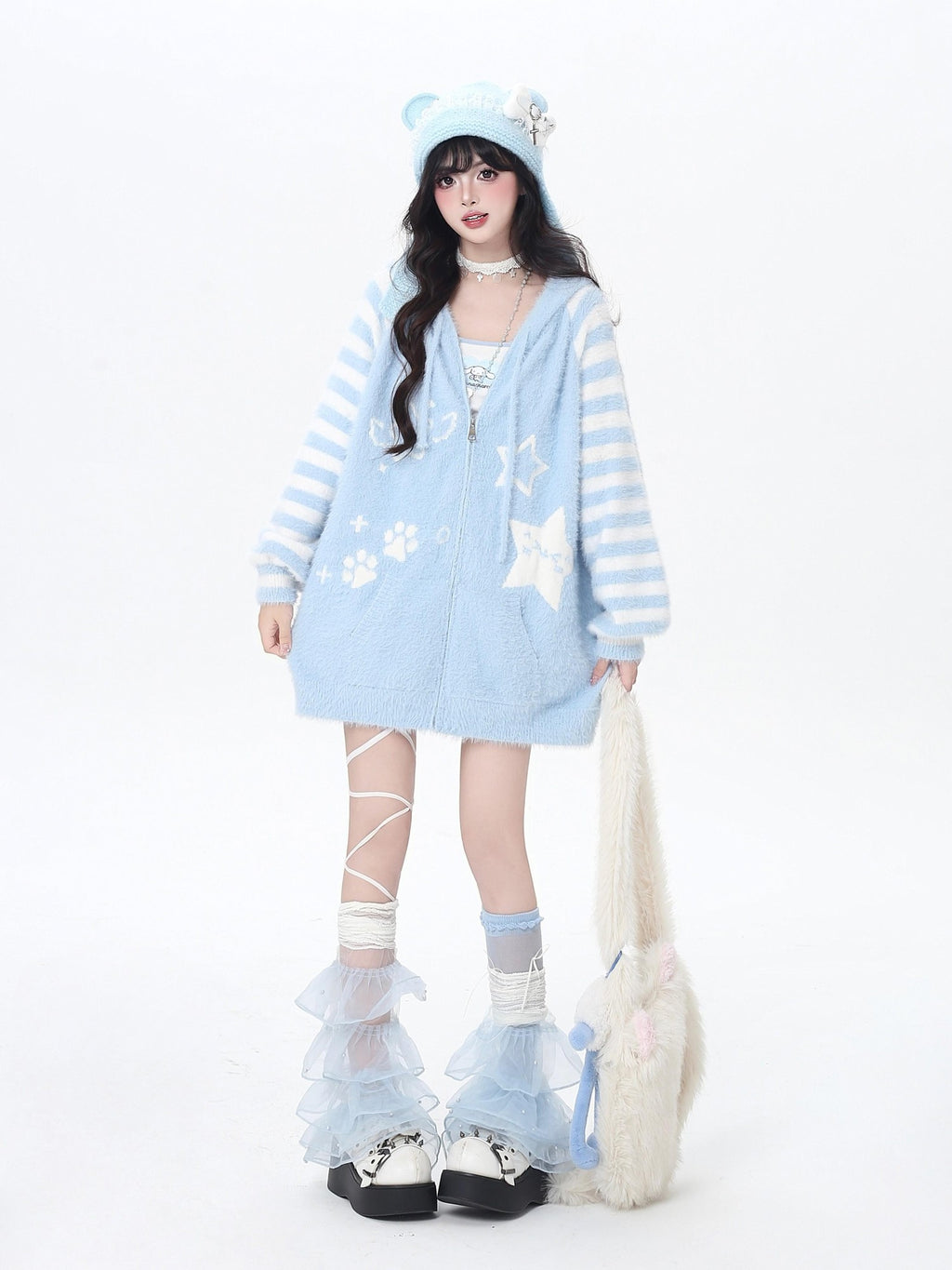 CRAZYGIRL Striped Hooded V-neck Loose Fit Button Front Women's Knit Cardigans