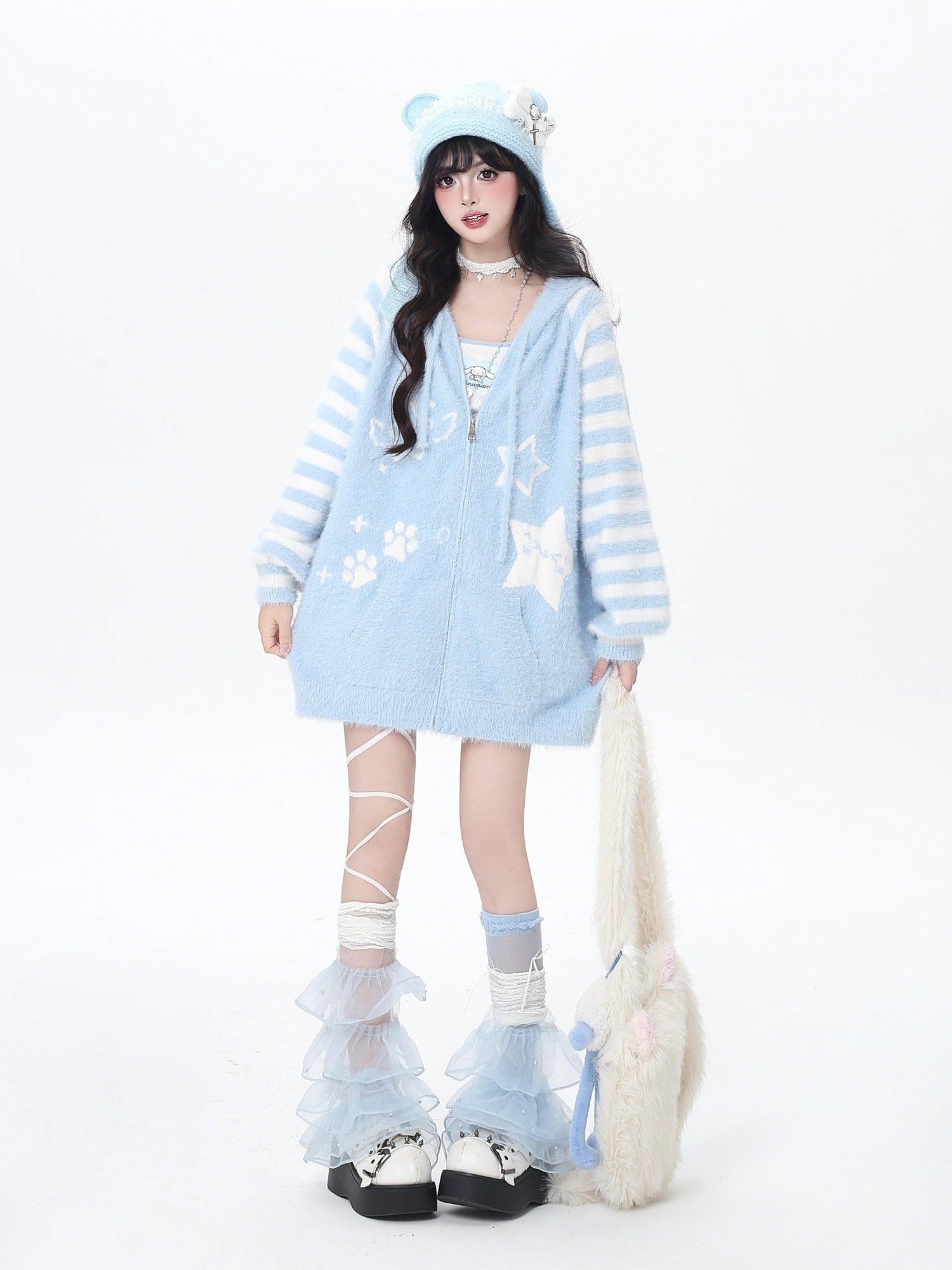 CRAZYGIRL Striped Hooded V-neck Loose Fit Button Front Women's Knit Cardigans