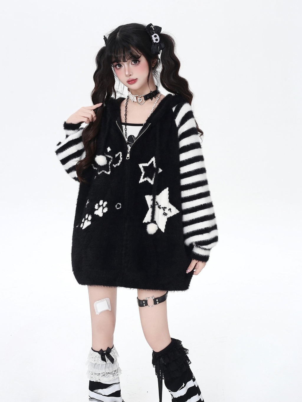 CRAZYGIRL Striped Hooded V-neck Loose Fit Button Front Women's Knit Cardigans