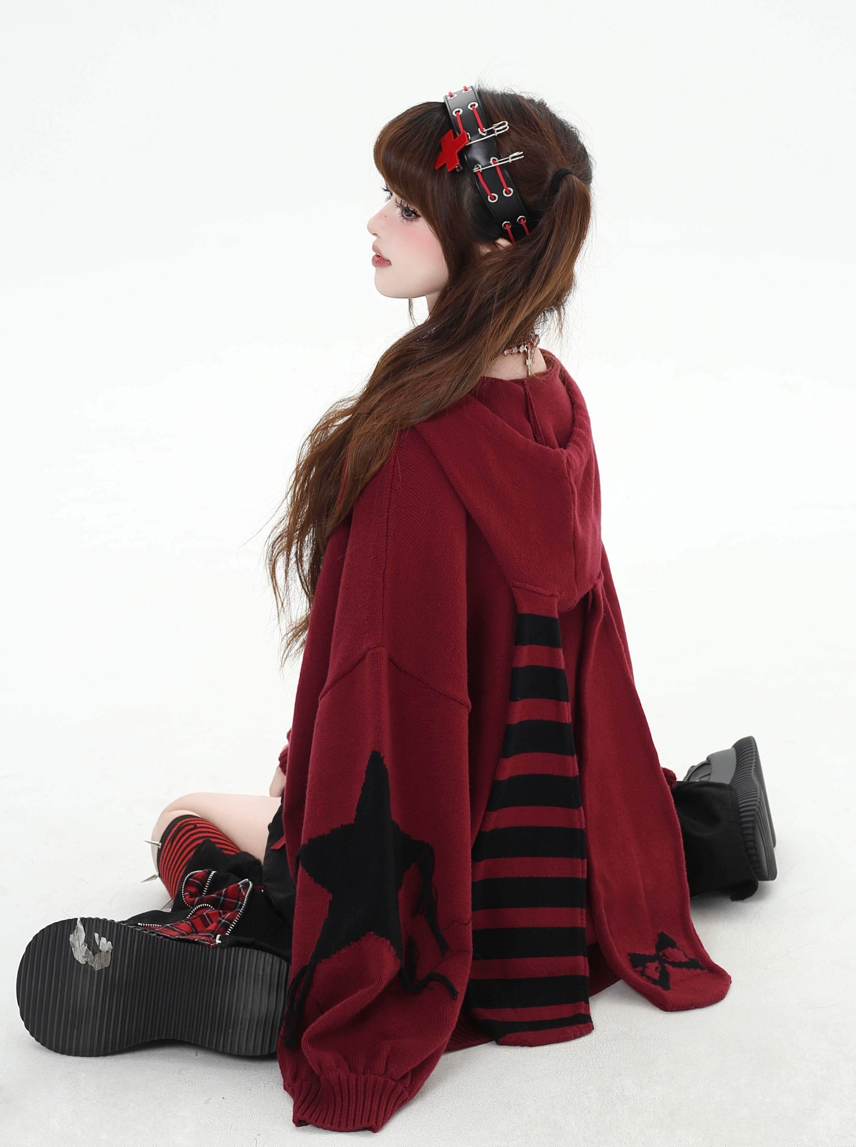 CRAZYGIRL_Striped_Star_Hooded_Rabbit_Ear_Street_Style_Women's_Knit_Cardigans_860352721118_MISSTT