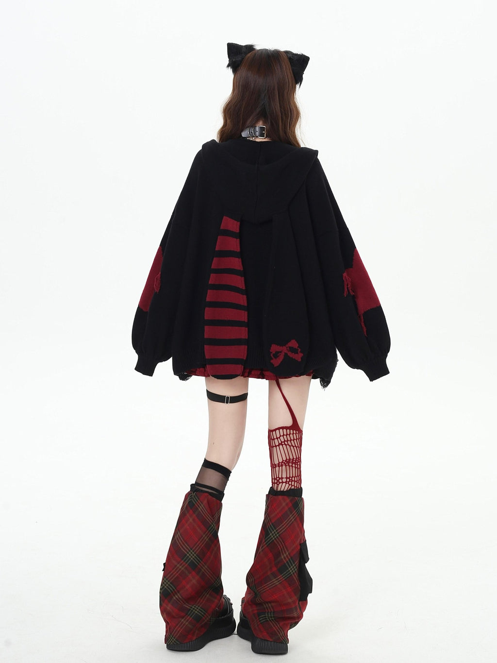 CRAZYGIRL Striped Star Hooded Rabbit Ear Street Style Women's Knit Cardigans