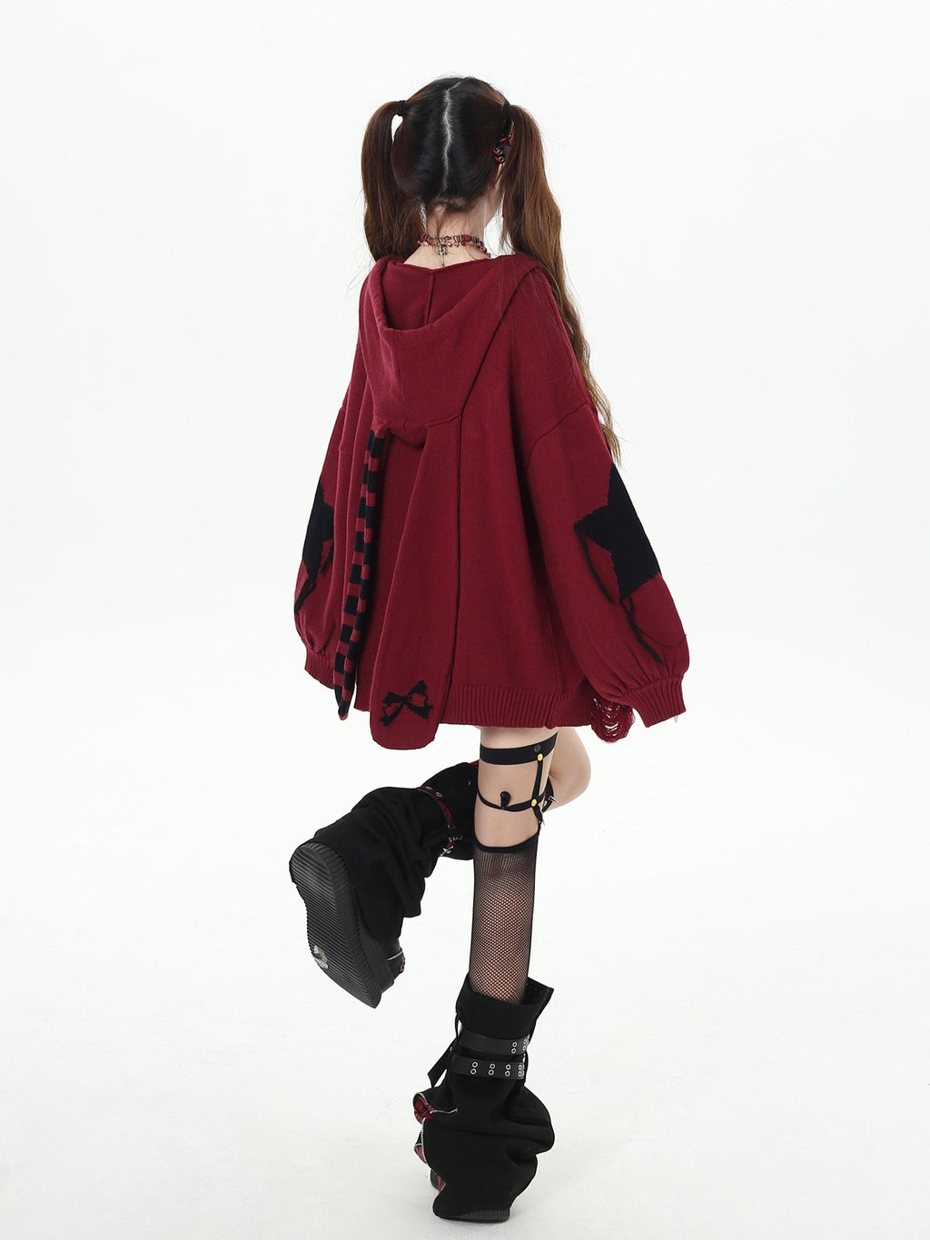 CRAZYGIRL Striped Star Hooded Rabbit Ear Street Style Women's Knit Cardigans