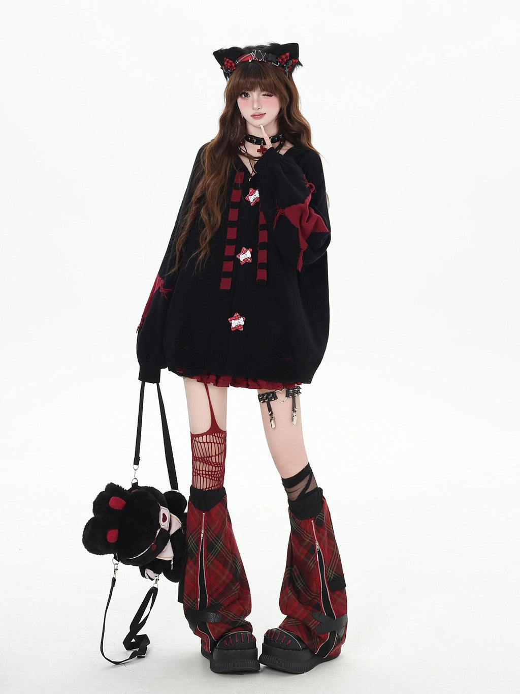 CRAZYGIRL Striped Star Hooded Rabbit Ear Street Style Women's Knit Cardigans