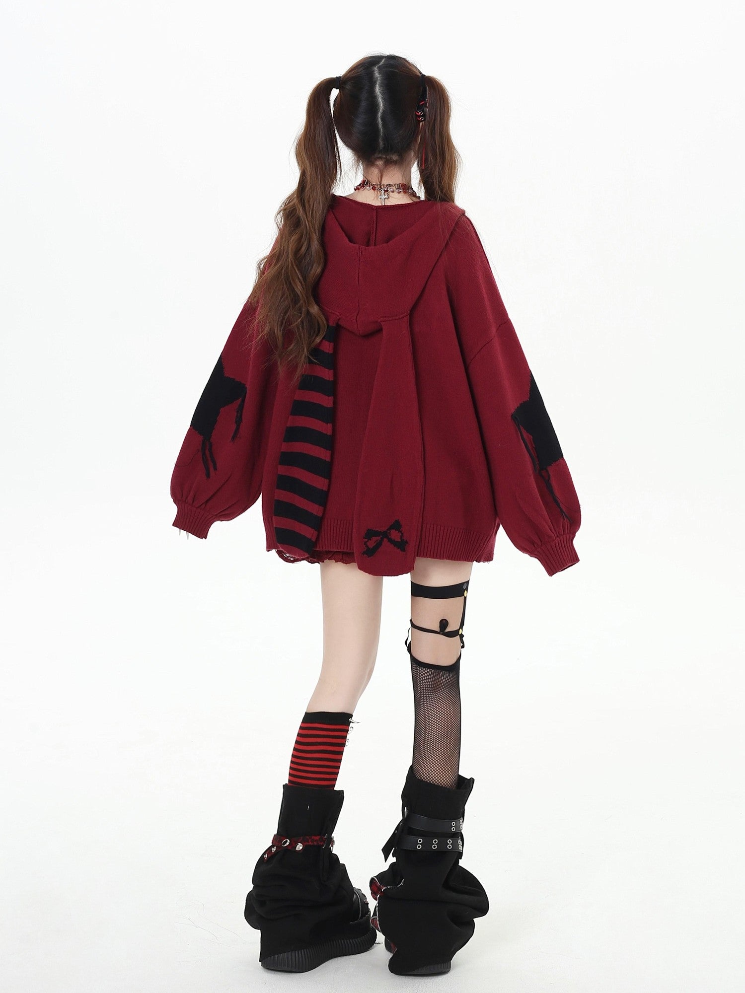 CRAZYGIRL Striped Star Hooded Rabbit Ear Street Style Women's Knit Cardigans