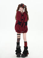 CRAZYGIRL Striped Star Hooded Rabbit Ear Street Style Women's Knit Cardigans