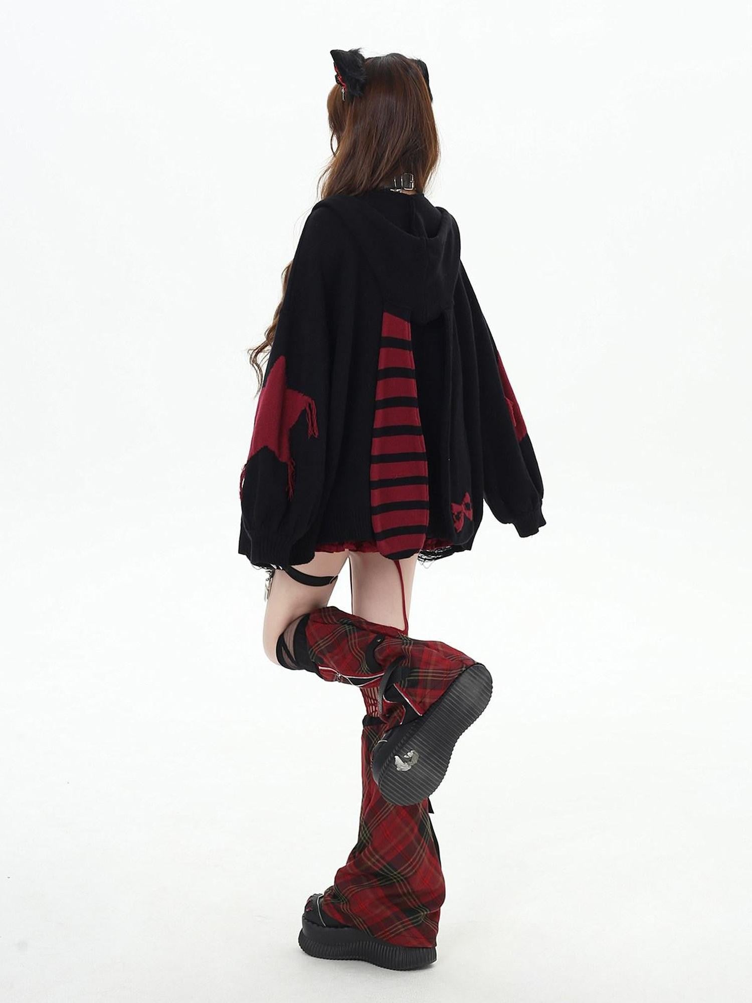 CRAZYGIRL Striped Star Hooded Rabbit Ear Street Style Women's Knit Cardigans