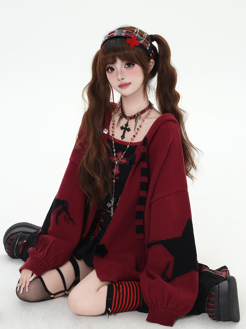 CRAZYGIRL Striped Star Hooded Rabbit Ear Street Style Women's Knit Cardigans