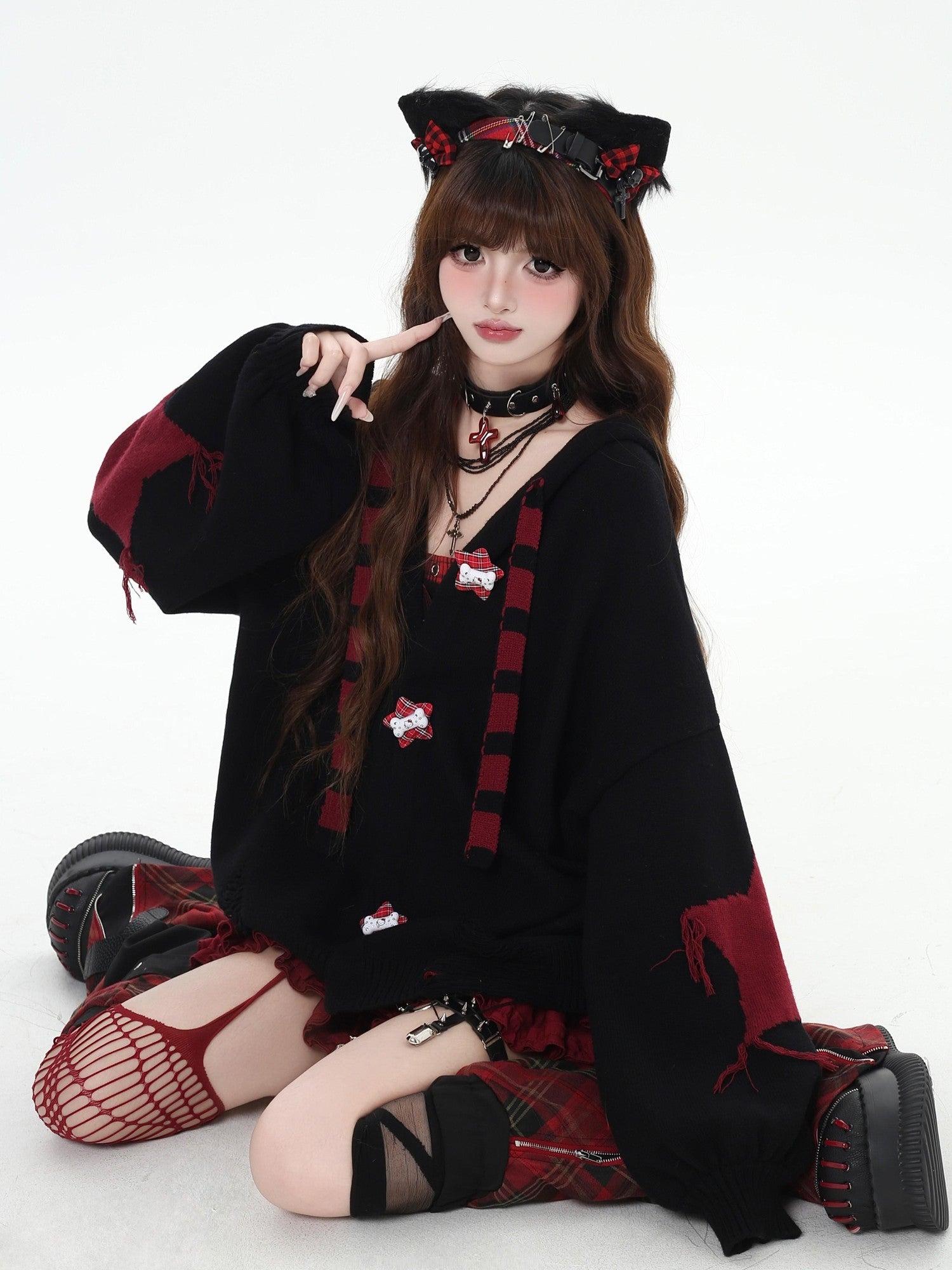 CRAZYGIRL Striped Star Hooded Rabbit Ear Street Style Women's Knit Cardigans