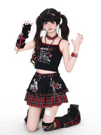 CRAZYGIRL Subtle Check Spliced Puff Tiered High Waist Women's Mini Skirts