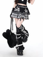 CRAZYGIRL Subtle Check Spliced Puff Tiered High Waist Women's Mini Skirts