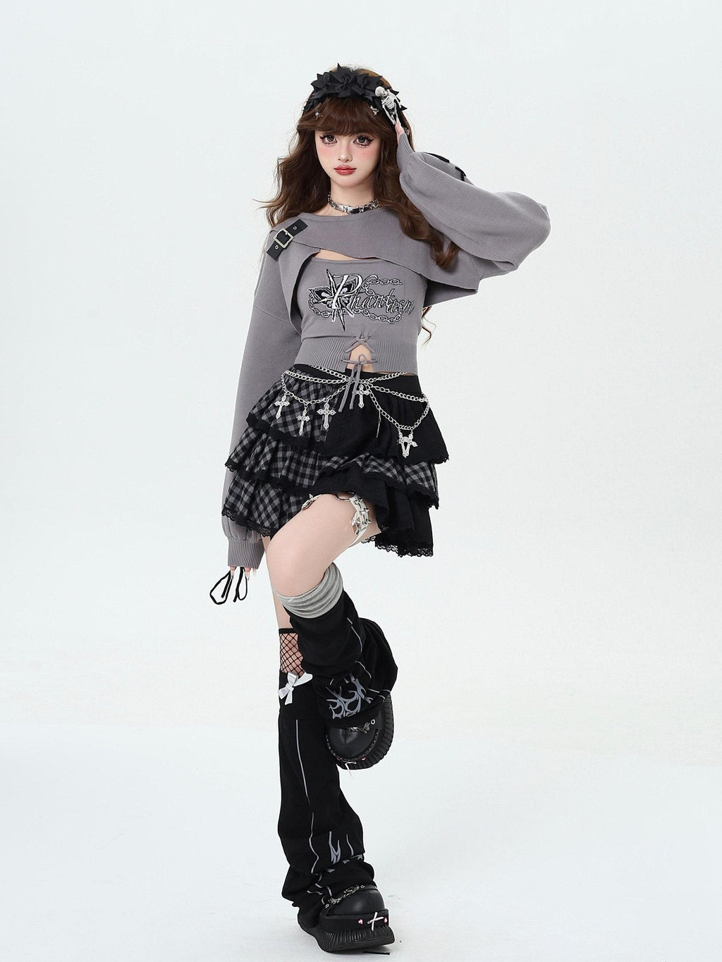 CRAZYGIRL Sweet Cartoon Letter Print Two Piece Pullover Women's Knitted Sweaters