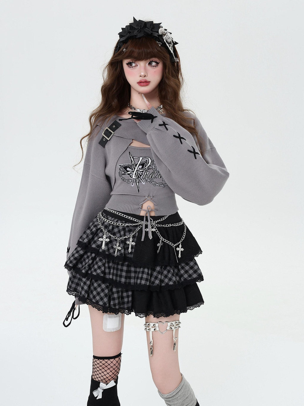 CRAZYGIRL Sweet Cartoon Letter Print Two Piece Pullover Women's Knitted Sweaters