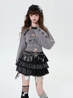 CRAZYGIRL Sweet Cartoon Letter Print Two Piece Pullover Women's Knitted Sweaters